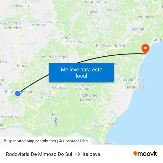Rodoviária De Mimoso Do Sul to Itaipava map