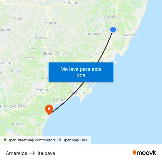 Amarelos to Itaipava map