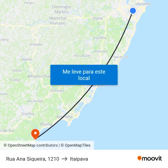 Rua Ana Siqueira, 1210 to Itaipava map