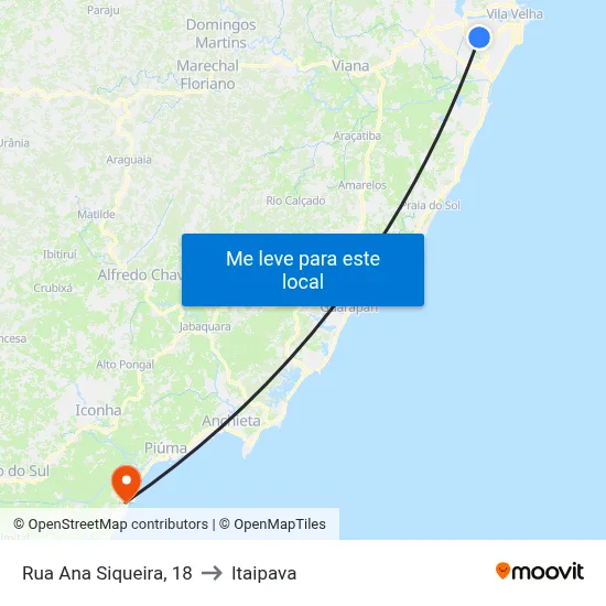 Rua Ana Siqueira, 18 to Itaipava map