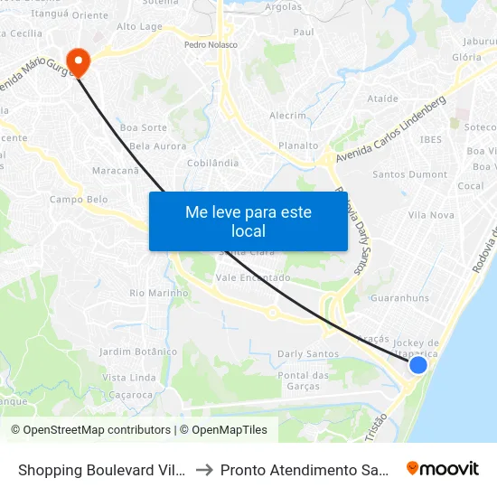 Shopping Boulevard Vila Velha to Pronto Atendimento Samp 24hs map