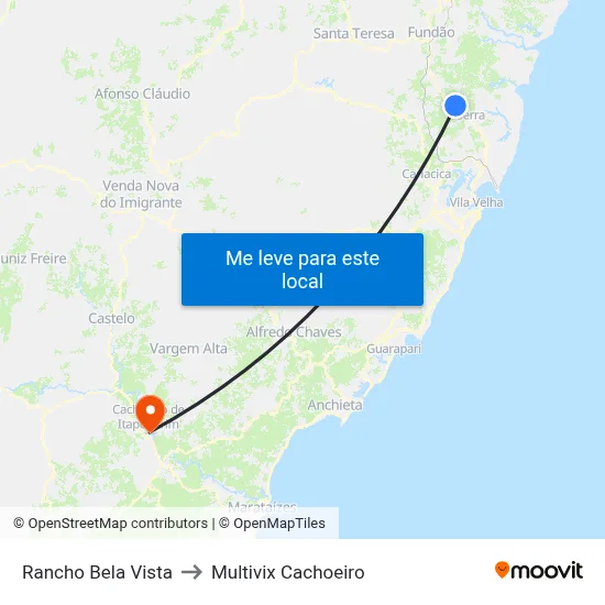 Rancho Bela Vista to Multivix Cachoeiro map
