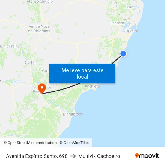 Avenida Espírito Santo, 698 to Multivix Cachoeiro map