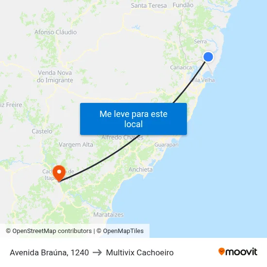 Avenida Braúna, 1240 to Multivix Cachoeiro map