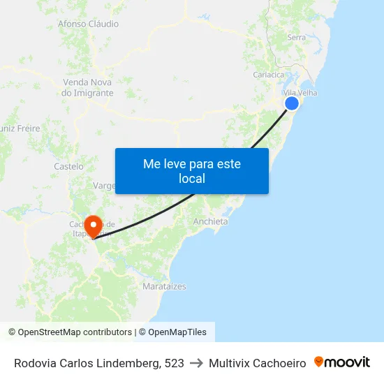 Rodovia Carlos Lindemberg, 523 to Multivix Cachoeiro map