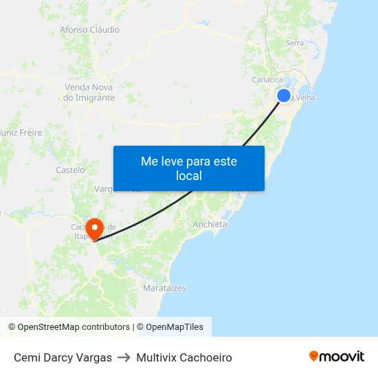 Cemi Darcy Vargas to Multivix Cachoeiro map