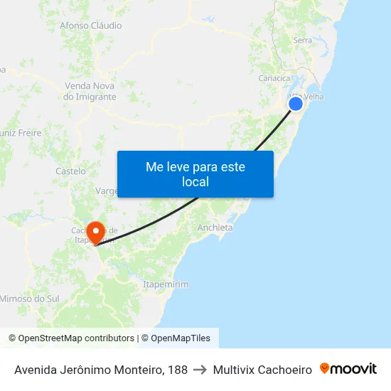 Avenida Jerônimo Monteiro, 188 to Multivix Cachoeiro map