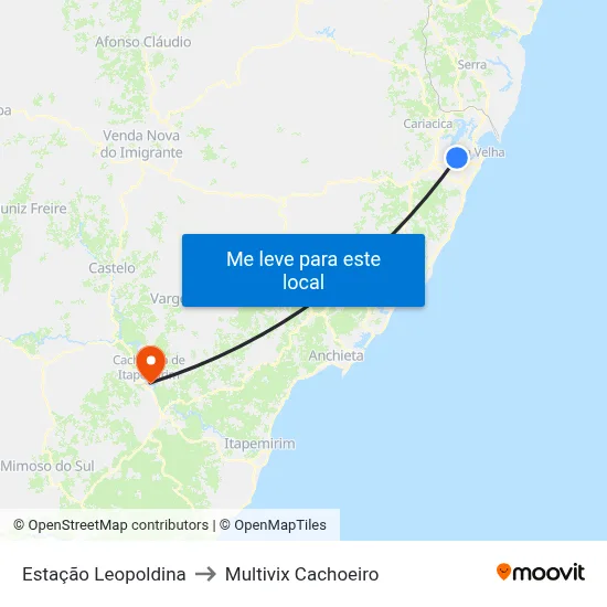 Estação Leopoldina to Multivix Cachoeiro map