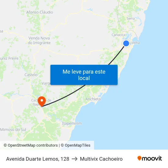 Avenida Duarte Lemos, 128 to Multivix Cachoeiro map