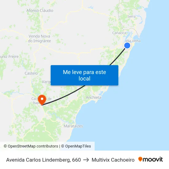 Avenida Carlos Lindemberg, 660 to Multivix Cachoeiro map