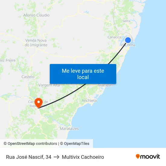 Rua José Nascif, 34 to Multivix Cachoeiro map