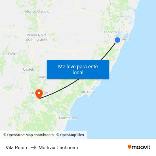 Vila Rubim to Multivix Cachoeiro map