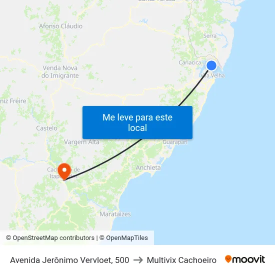 Avenida Jerônimo Vervloet, 500 to Multivix Cachoeiro map