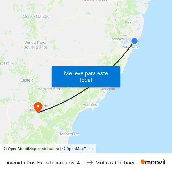 Avenida Dos Expedicionários, 451 to Multivix Cachoeiro map