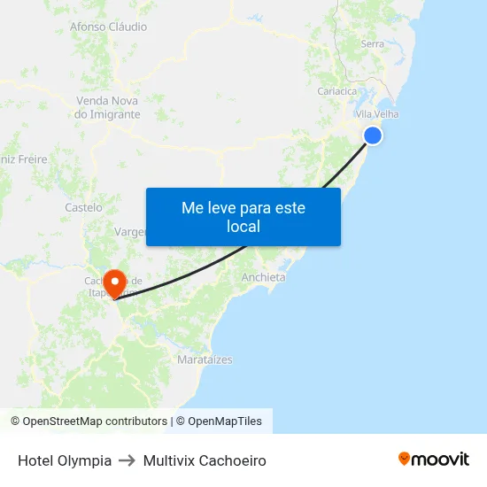 Hotel Olympia to Multivix Cachoeiro map