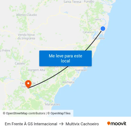 Em Frente À GS Internacional to Multivix Cachoeiro map