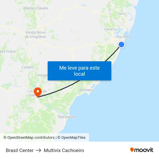 Brasil Center to Multivix Cachoeiro map