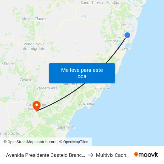 Avenida Presidente Castelo Branco, 3338 to Multivix Cachoeiro map