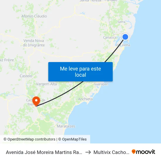 Avenida José Moreira Martins Rato, 188 to Multivix Cachoeiro map