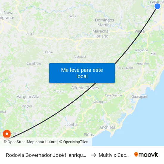 Rodovia Governador José Henrique Sette, 314 to Multivix Cachoeiro map