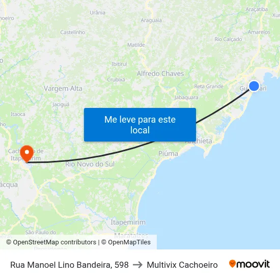 Rua Manoel Lino Bandeira, 598 to Multivix Cachoeiro map