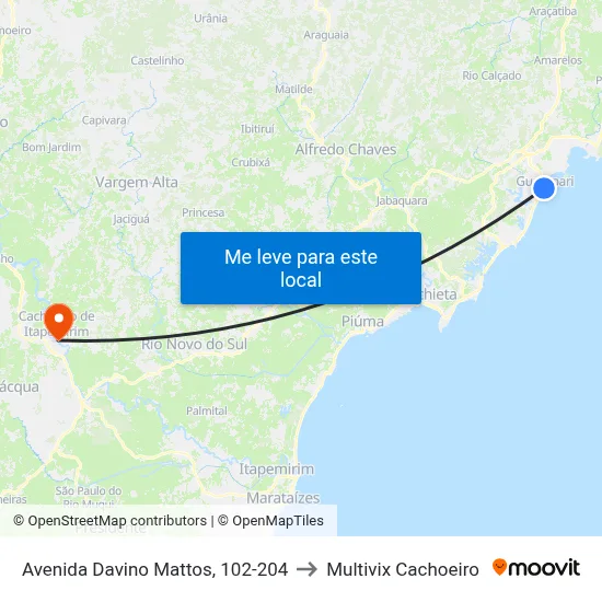 Avenida Davino Mattos, 102-204 to Multivix Cachoeiro map