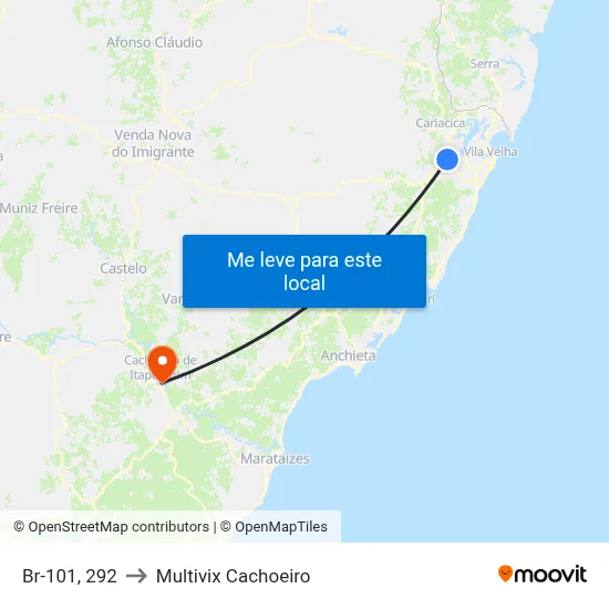 Br-101, 292 to Multivix Cachoeiro map