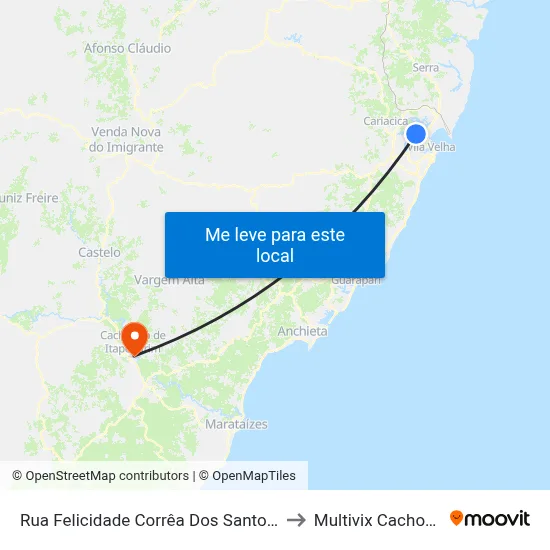 Rua Felicidade Corrêa Dos Santos, 80 to Multivix Cachoeiro map