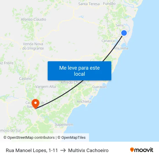 Rua Manoel Lopes, 1-11 to Multivix Cachoeiro map