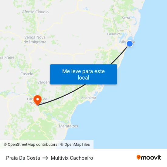 Praia Da Costa to Multivix Cachoeiro map