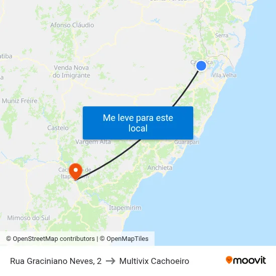 Rua Graciniano Neves, 2 to Multivix Cachoeiro map
