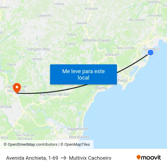 Avenida Anchieta, 1-69 to Multivix Cachoeiro map