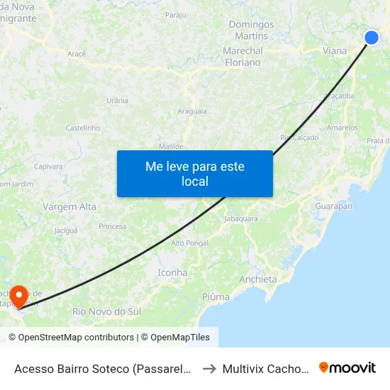 Acesso Bairro Soteco (Passarela) Sul to Multivix Cachoeiro map