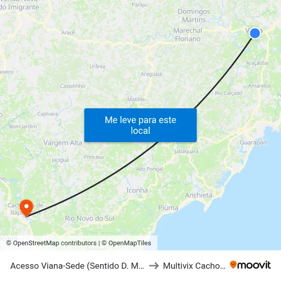 Acesso Viana-Sede (Sentido D. Martins) to Multivix Cachoeiro map