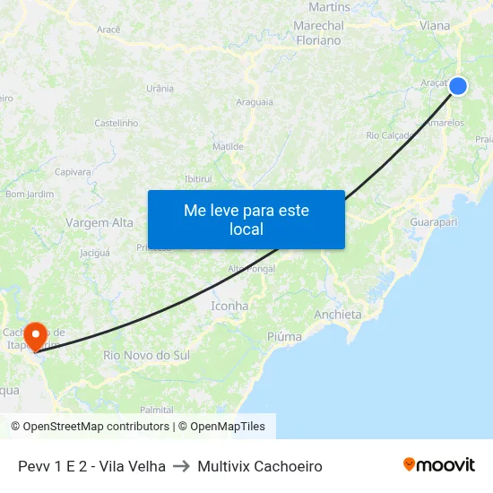 Pevv 1 E 2 - Vila Velha to Multivix Cachoeiro map