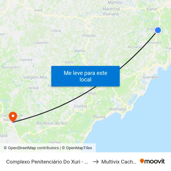 Complexo Penitenciário Do Xuri - Vila Velha to Multivix Cachoeiro map