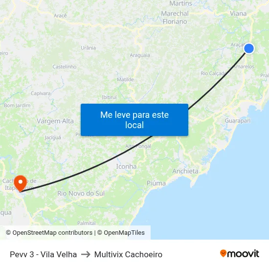 Pevv 3 - Vila Velha to Multivix Cachoeiro map