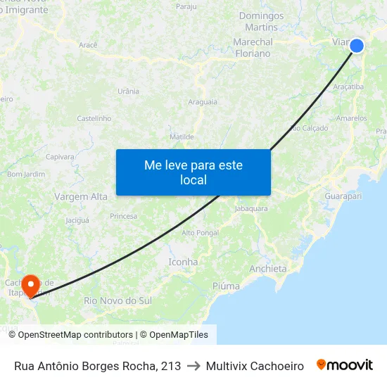 Rua Antônio Borges Rocha, 213 to Multivix Cachoeiro map