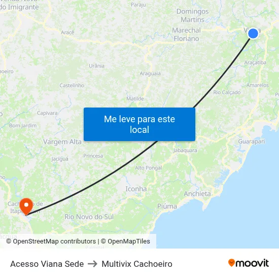 Acesso Viana Sede to Multivix Cachoeiro map