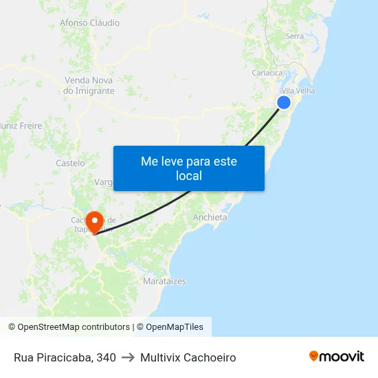 Rua Piracicaba, 340 to Multivix Cachoeiro map