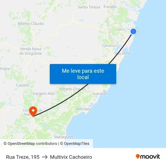 Rua Treze, 195 to Multivix Cachoeiro map