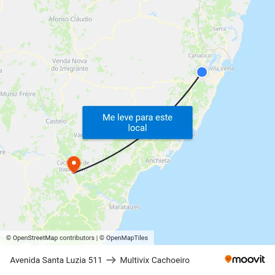 Avenida Santa Luzia 511 to Multivix Cachoeiro map
