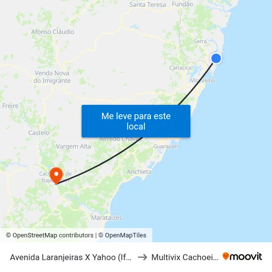 Avenida Laranjeiras X Yahoo (Ifes) to Multivix Cachoeiro map