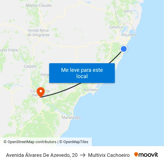Avenida Álvares De Azevedo, 20 to Multivix Cachoeiro map