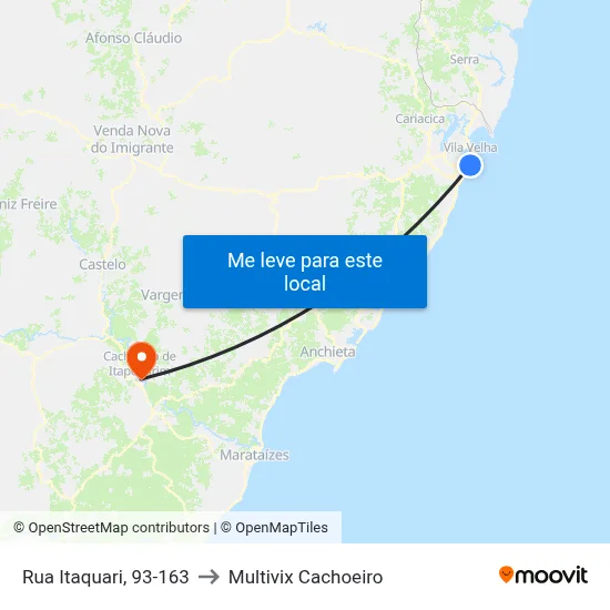 Rua Itaquari, 93-163 to Multivix Cachoeiro map