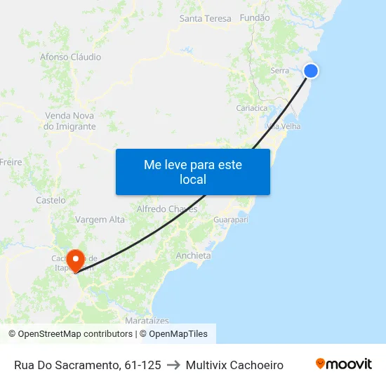 Rua Do Sacramento, 61-125 to Multivix Cachoeiro map