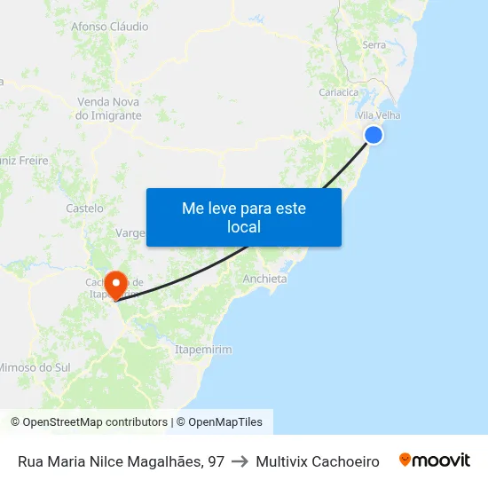Rua Maria Nilce Magalhães, 97 to Multivix Cachoeiro map