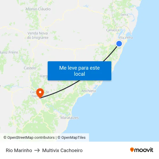 Rio Marinho to Multivix Cachoeiro map