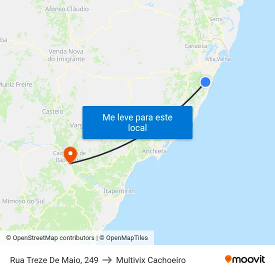 Rua Treze De Maio, 249 to Multivix Cachoeiro map