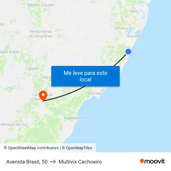 Avenida Brasil, 50 to Multivix Cachoeiro map